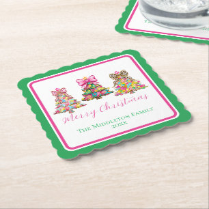 Vornehme rosa und grüne Weihnachtsbäume Untersetzer