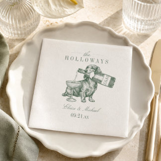 Vornehme Salbeigrüne Dachshund Champagner Hochzeit Serviette