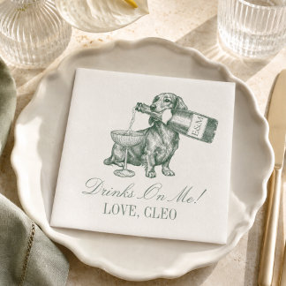 Vornehme Salbeigrüne Dachshund Champagner Hochzeit Serviette
