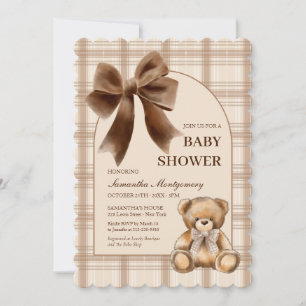 Vornehme Teddybär-Beige-Kariert-Baby-Shower-Einlad Einladung