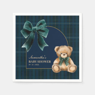 Vornehme Teddybär-Grünkarierte-Baby-Party-Serviett Serviette