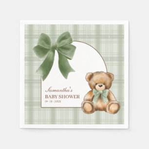 Vornehme Teddybär-Sage-Karo-Baby-Shower-Servietten Serviette