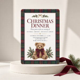 Vornehme Teddybär-Tartan-Weihnachtsdinner-Einladun Einladung