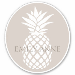 Vornehme weiße Ananas auf beigem personalisiertem Aufkleber