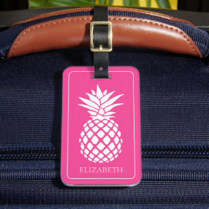 Vornehme weiße Ananas auf Rosa Gepäckanhänger