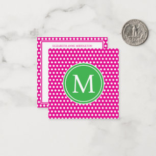 Vornehme weiße Tupfen auf rosa und grünem Monogram Mitteilungskarte