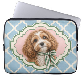 Vornehmer Cavapoo-Hund Blau Rosa Grün Laptop-Hülle Laptopschutzhülle