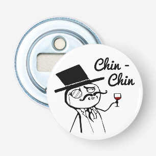 Vornehmer Kerl mit Topfhut Wein Toast Chin Chin Flaschenöffner