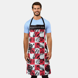 Vornehmer Papa-Grillmuster – BBQ-Doodle (Kariert) Schürze