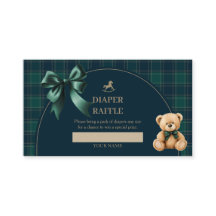 Vornehmer Teddybär Grün kariert Windel-Raffle-Einl