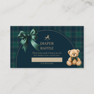 Vornehmer Teddybär Grün kariert Windel-Raffle-Einl Begleitkarte