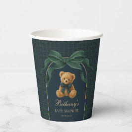 Vornehmer Teddybär im Polo-Look in Grün-Navy-Karie Pappbecher