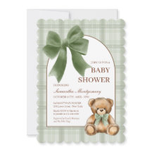 Vornehmer Teddybär Sage Karierter Baby Shower Einl