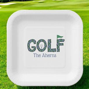 Vornehmes Blau & Grün Argyle Golf Custom  Pappteller