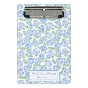 Vornehmes Blau & Grüne Hortensien Monogramm Mini Klemmbrett