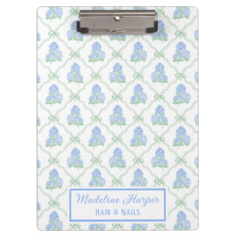 Vornehmes Gitter-Bow Blue & Green Hortensien Monog Klemmbrett