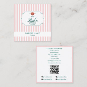 Vornehmes Grün & Rosa Streifen Bäckerei-Logo QR-Co Quadratische Visitenkarte