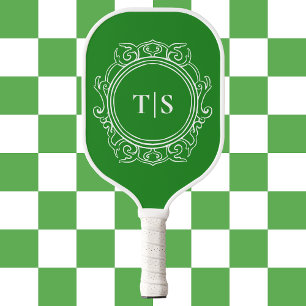 Vornehmes Grün Verzierte Klassische Monogramm Pickleball Schläger