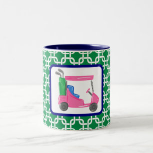 Vornehmes grünes Link-Pink-Golfcart-Golfer Zweifarbige Tasse