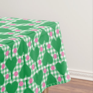 Vornehmes grünes und rosa Hochzeits-Gingham-Pickle Tischdecke