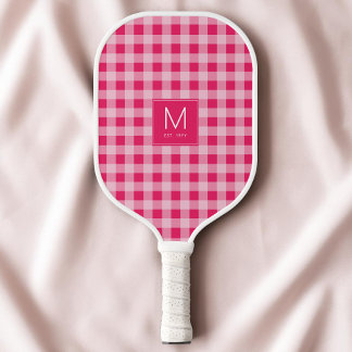 Vornehmes, heißrosa Gingham-Monogramm Etablierte E Pickleball Schläger