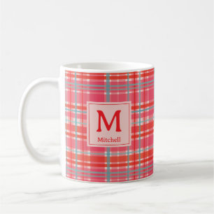 Vornehmes kariertes rotes, rosa Weihnachtsfamilien Kaffeetasse