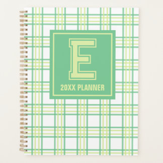 Vornehmes Karo-Varsity-Monogramm Grün-Lime Planer