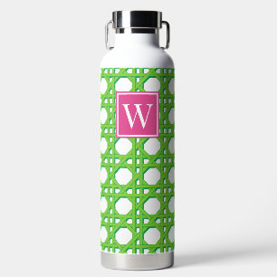 Vornehmes, limettgrünes Rattanrohr-Gitter-Monogram Trinkflasche