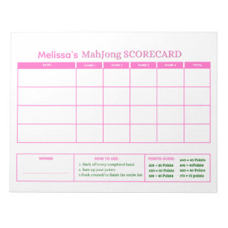 Vornehmes Pink-Spiel-Scorecard benutzerdefinierter Notizblock