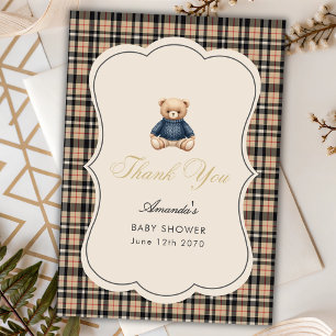 Vornehmes Polo-Teddybär-Luxus-Beige-Baby-Shower Dankeskarte