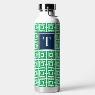 Vornehmes quadratisches Gitter-Monogramm - Grün un Trinkflasche