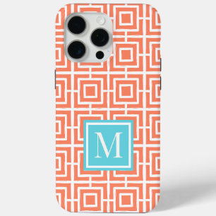 Vornehmes quadratisches Gitter-Monogramm Koralle & Case-Mate iPhone Hülle
