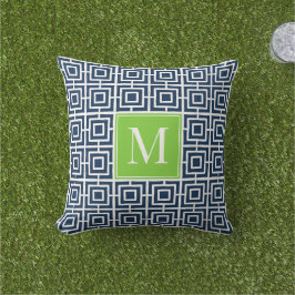 Vornehmes quadratisches Gittermonogramm – Marinebl Kissen