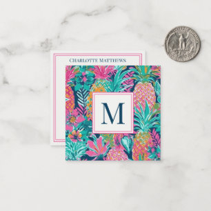 Vornehmes Rosa Türkis Marineblau Ananas Monogramm Mitteilungskarte