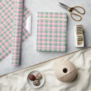 Vornehmes Rosa und Grün Kariert Geschenkpapier