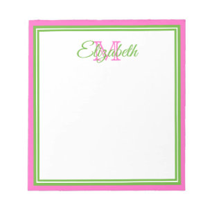 Vornehmes rosa und grünes Monogramm Notizblock
