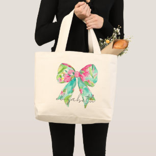 Vornehmes Rosa und Grünes Schleifenpersonalized Jumbo Stoffbeutel