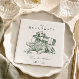 Vornehmes Salbeigrün Golden Retriever Hochzeit Serviette