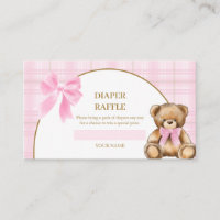Vornehmes Teddybär-Diaper-Raffle-Karte mit rosa Pl