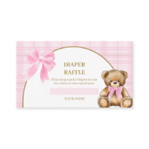 Vornehmes Teddybär-Diaper-Raffle-Karte mit rosa Pl