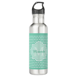Vornehmes Tupfen-Minzen-Grün-Monogramm und Name Trinkflasche