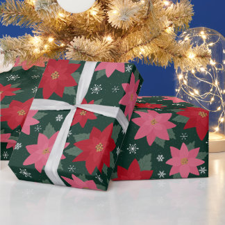 Vornehmes Weihnachten: Weihnachtssterne und Schnee Geschenkpapier