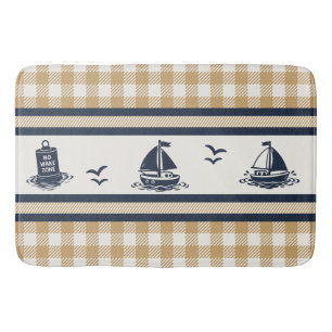 Vorpommersche Jungen Segelboot & Gingham - Navy &  Badematte
