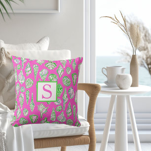 Vorreife Muscheln / Monogramm Rosa Küstenstrand Kissen