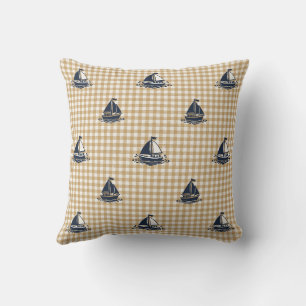 Vorreiter Jungen Segelboot & Gingham Navy & Khaki Kissen
