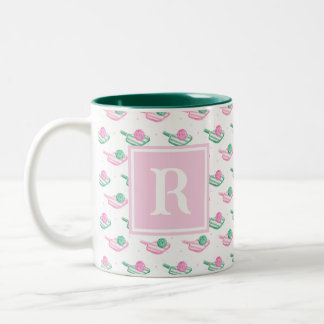 Vorreiter-Wasserfarbe-Monogramm-Pickleball-Geschen Zweifarbige Tasse