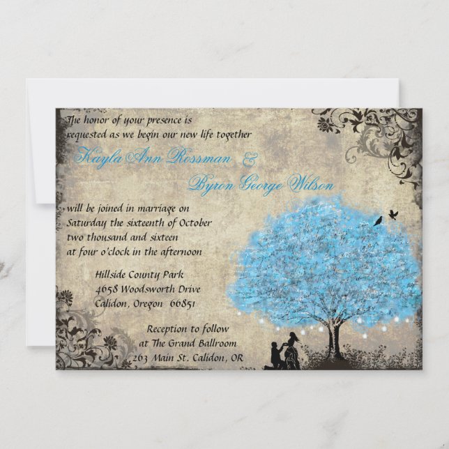 Vorschlag Blue Tree Vintage Hochzeitseinladungen Einladung (Vorderseite)
