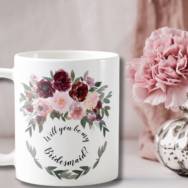 Vorschlag Burgundy & Blush Blumenreath Kaffeetasse (Von Creator hochgeladen)