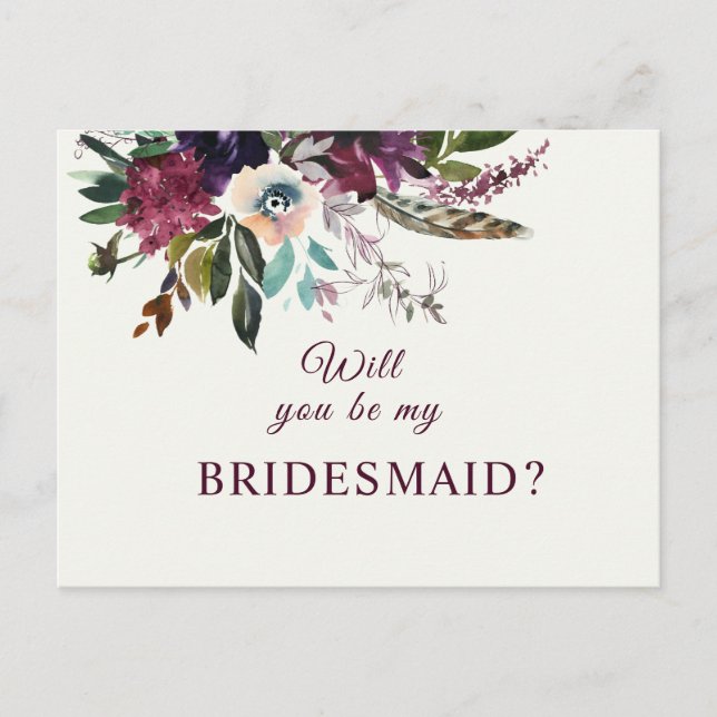 Vorschlag für Burgundy Floral Bridesmaid Postkarte (Vorderseite)