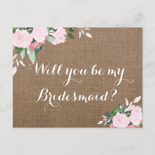 Vorschlag für Burlap Pink Peonies Bridesmaid Einladung